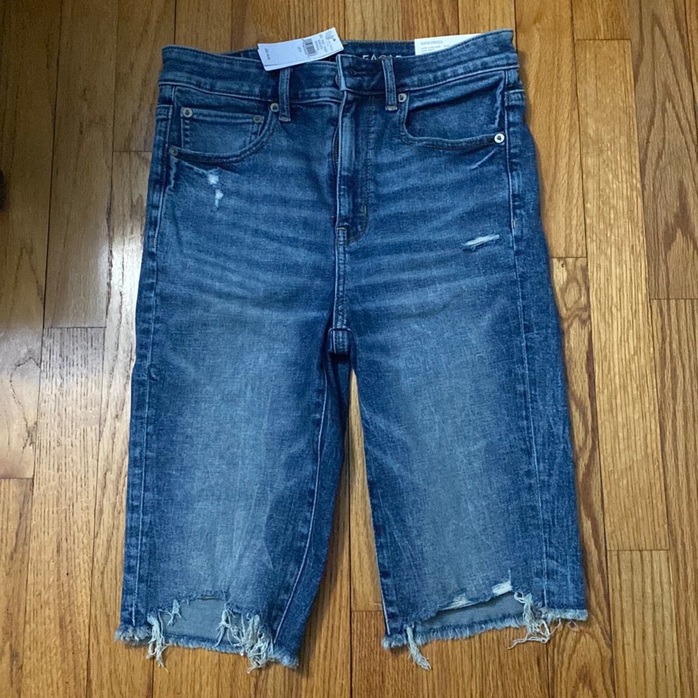 American Eagle Super Hi-Rise Denim Biker Cut Offs
